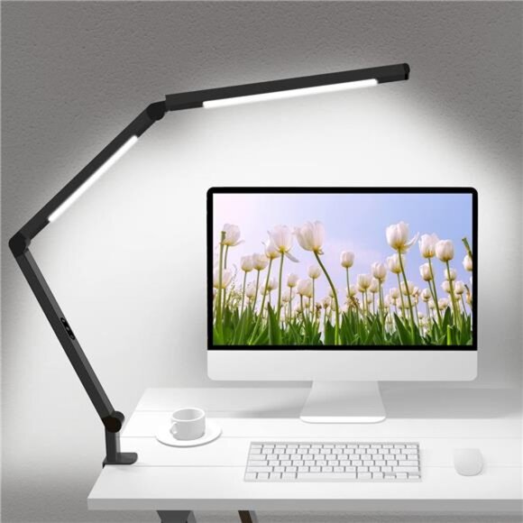 LED Desk Lamp with Clamp, Architect Desk Lamp with Dual Light and Adjustable